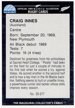 1991 Regina NZRFU 1st Edition #25 Craig Innes Back